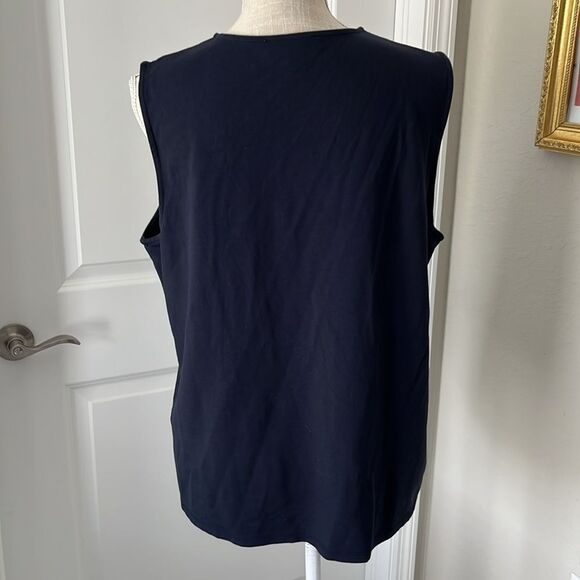 Tommy Hilfiger Navy Sleeveless Top with Red & White Grosgrain Trim V Neck SZ XL - Picture 4 of 6